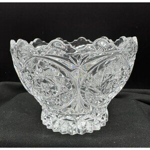 Vintage Lead Crystal Cut Glass Candy Bowl Heavy 5.5” Sunrise Pattern Yugoslavia